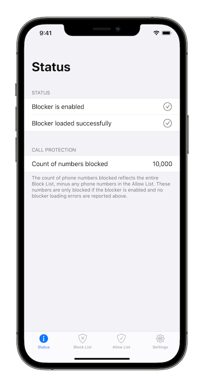 Screenshot of the status screen on an iPhone 12 Pro Max